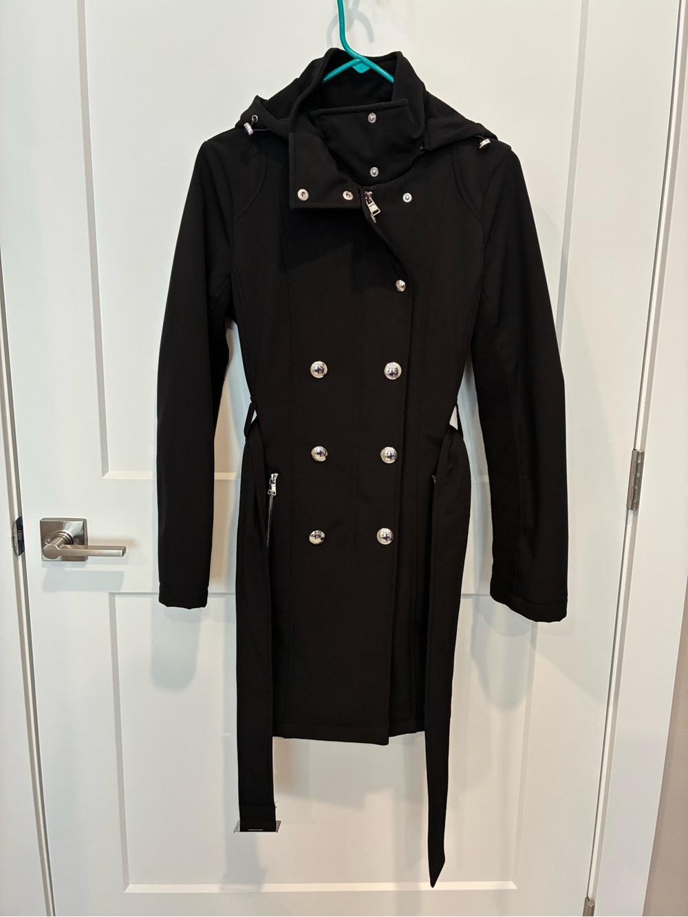 Calvin Klein Black Double-Breasted Women's Trench Coat with Hood XS